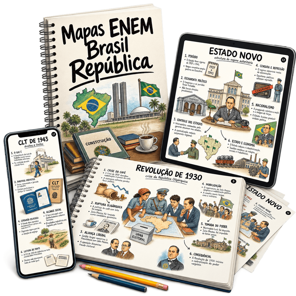 Mapa mental de Brasil República para revisão do ENEM